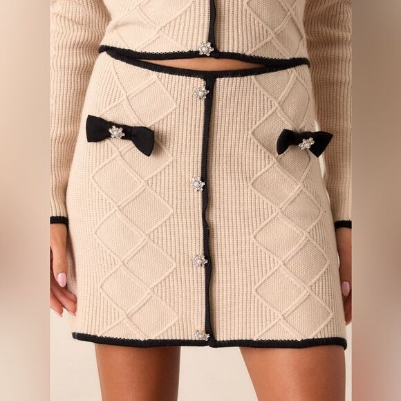 NWT Firelight Lane Beige Knit Embellished Mini Skirt - Picture 1 of 8